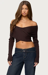 Edikted Paulina Off Shoulder Wrap Sweater