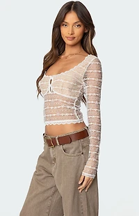 Edikted Heart and Bow Sheer Lace Top