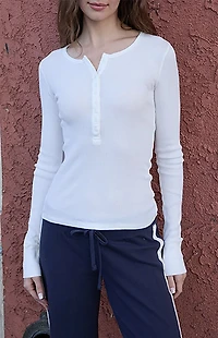John Galt White Long Sleeve Henley Top