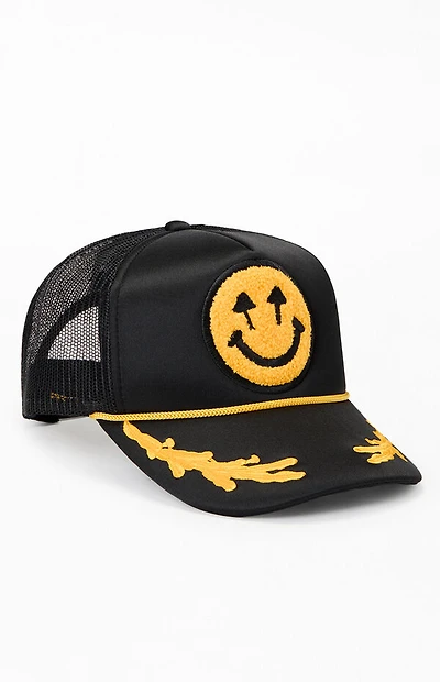 Happy Caps Black Double Blind Embroidered Foam Trucker Hat