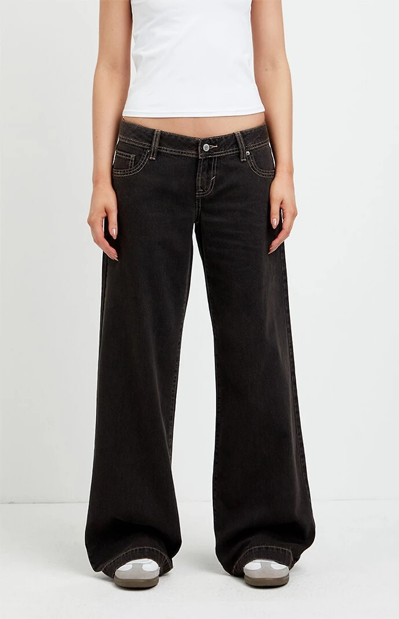 Pacsun Kaia Ultimate Low Rise Baggy Jeans Contrast Stitch Faded Black