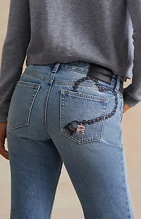 RARE DNM EDIT Light Blue Lock Embroidered Chain Low Rise Bootcut Jeans