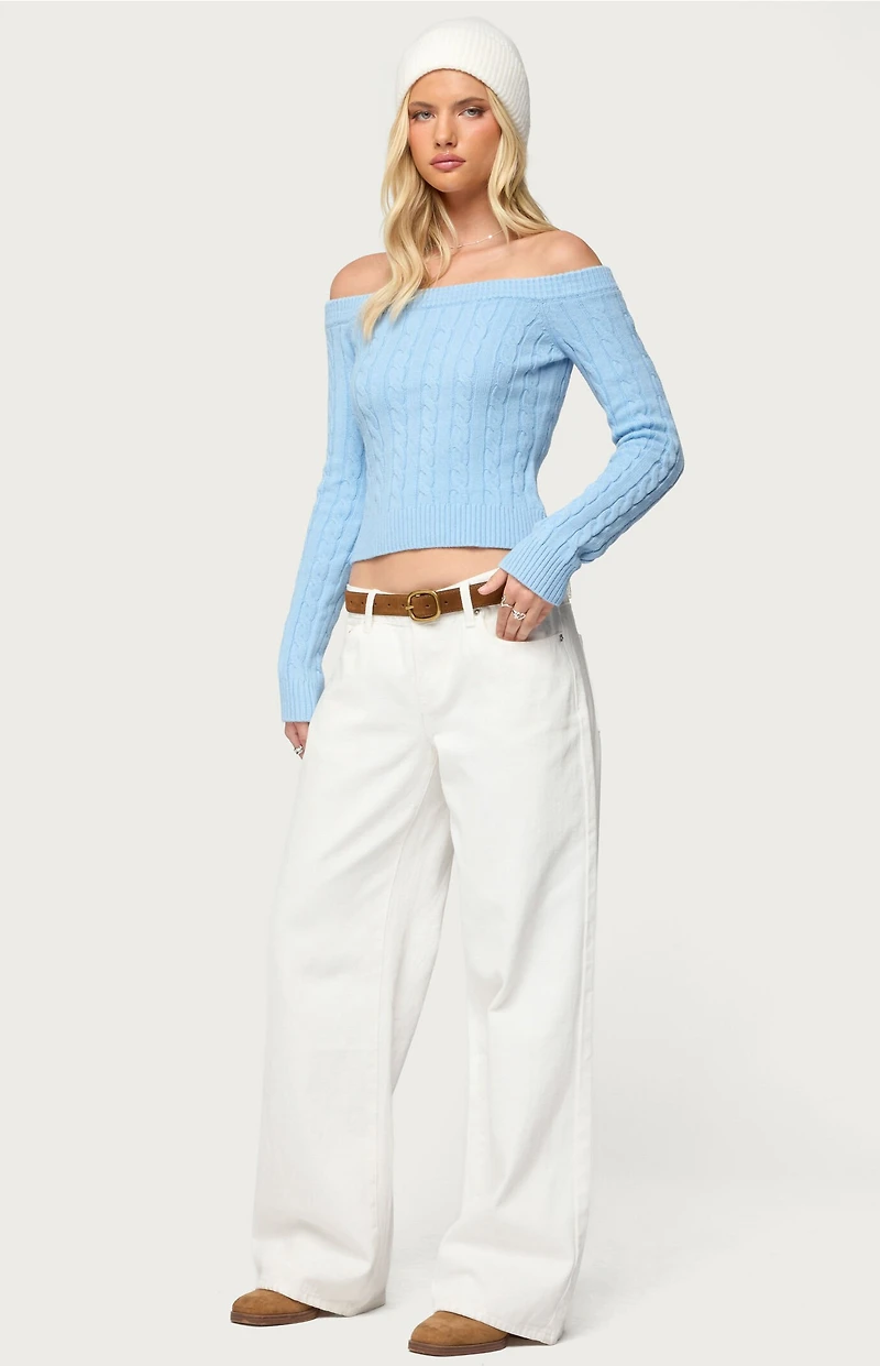 Edikted Taniza Off Shoulder Cable Knit Sweater