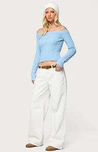 Edikted Taniza Off Shoulder Cable Knit Sweater