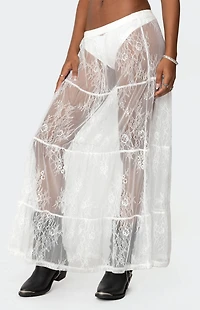 Edikted Tiered Sheer Lace Maxi Skirt