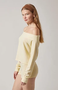 PAC 1980 Active Aspen Waffle Knit Off-The-Shoulder Sweatshirt