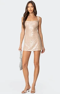 Edikted Backless Sequin Cowl Neck Mini Dress
