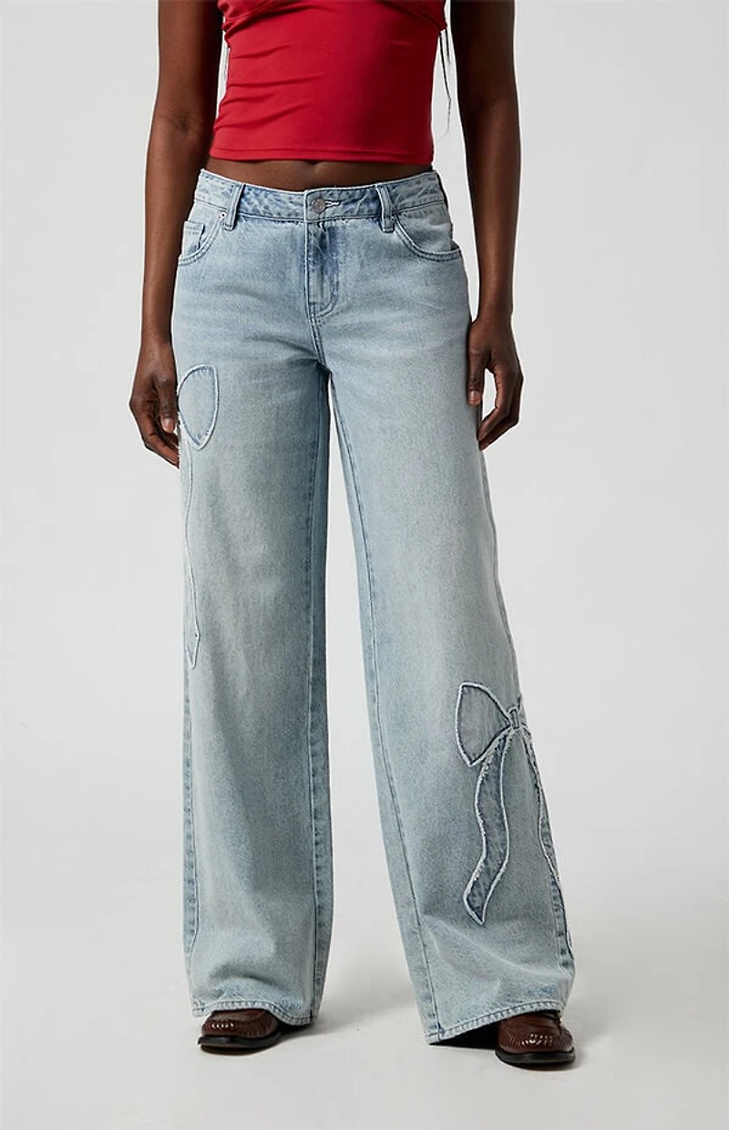 Pacsun Casey Low Rise Baggy Jeans Bow Light Indigo