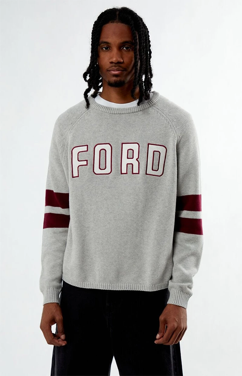 FORD Heather Grey Striped Crew Neck Sweater