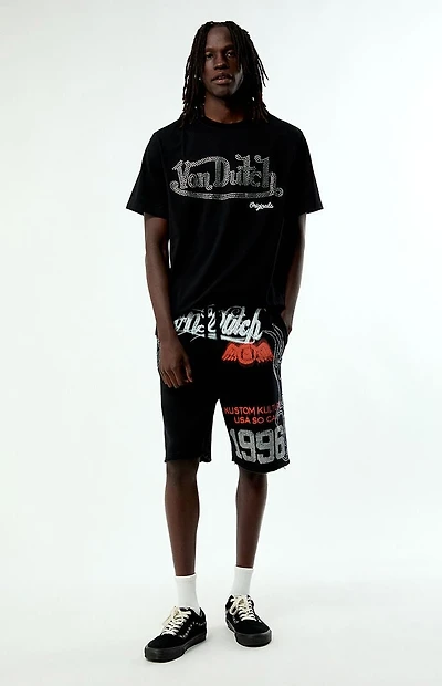 Von Dutch Rhinestone Baggy Fleece Sweat Shorts