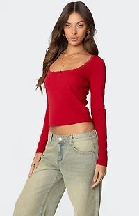 Edikted Mora Lace Trim Ribbed T-Shirt