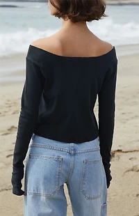 John Galt Black 16 Irene Long Sleeve Off-The-Shoulder Top