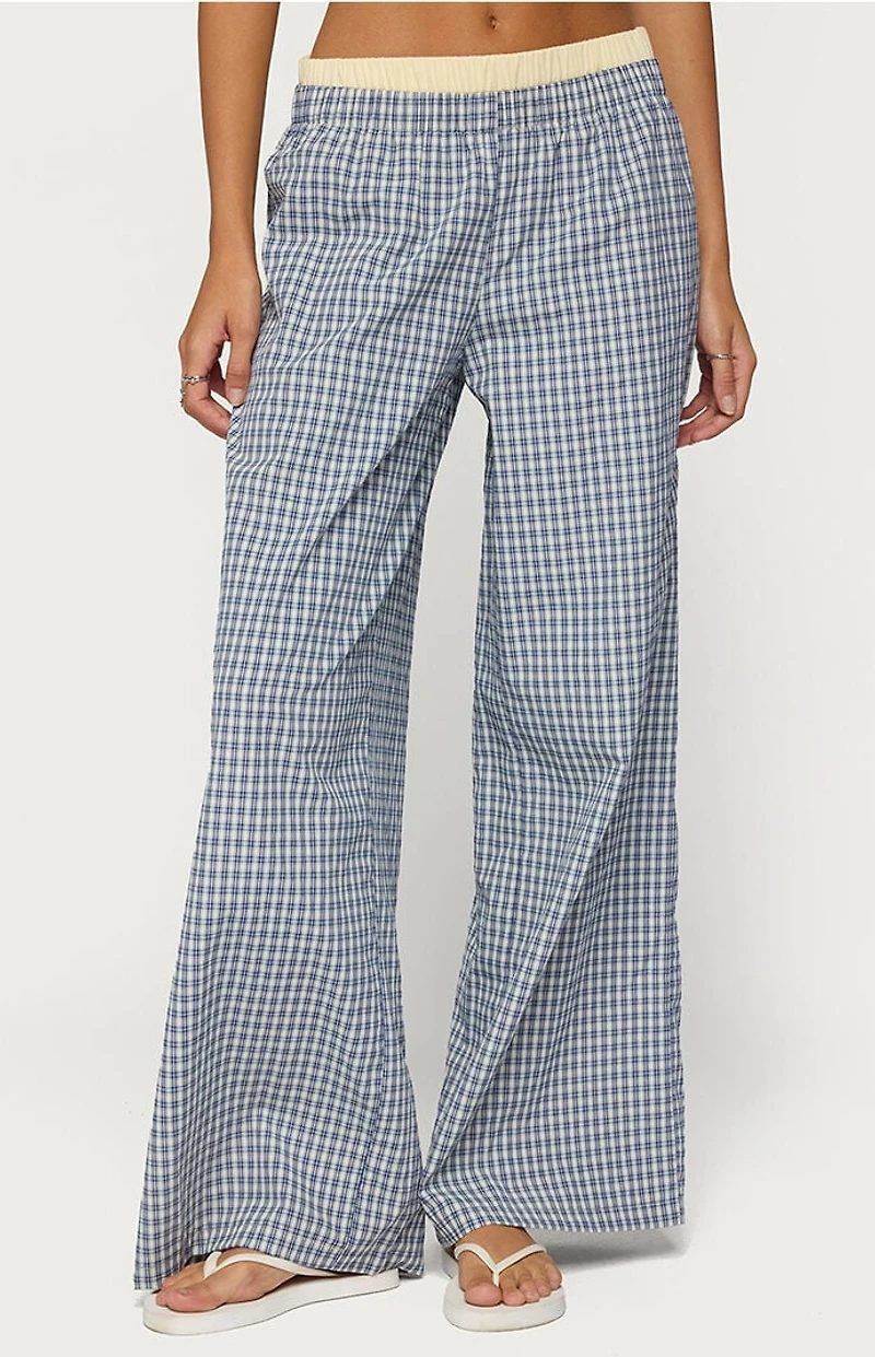 Edikted Indya Contrast Plaid Wide Leg Pants