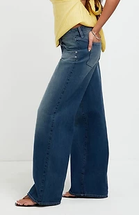 Pacsun Casey Low Rise Baggy Jeans Stacked Scoop Pocket Dark Blue