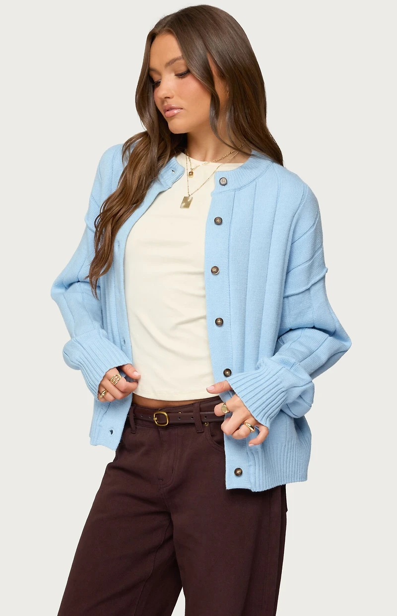Edikted Joanie Wide Ribbed Knit Cardigan