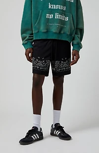Pacsun Black Aaron Paisley Embroidered Mesh Volley Shorts