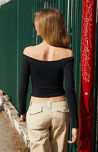 John Galt Black Gina Cinched Long Sleeve Top