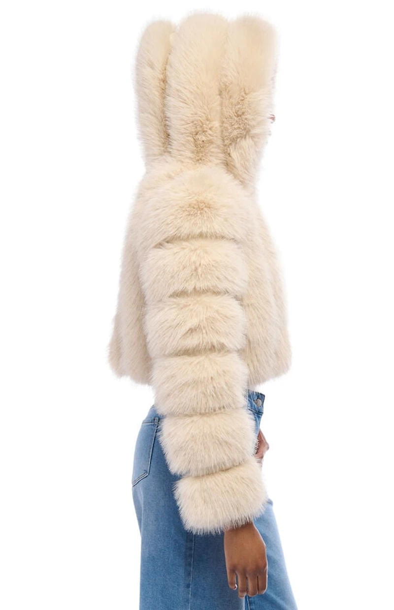 AZALEA WANG Jolene Tan Hooded Faux Fur Coat