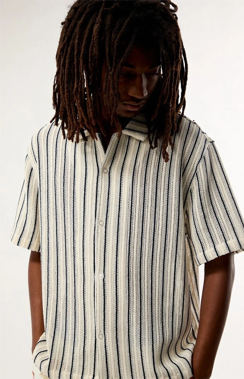 Pacsun Cream Driftwood Striped Textured Camp Shirt