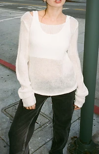 John Galt White Sheer Knit Sweater