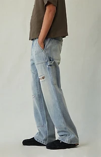 Pacsun Dylan Baggy Jeans Ripped Carpenter Plaid Medium Blue