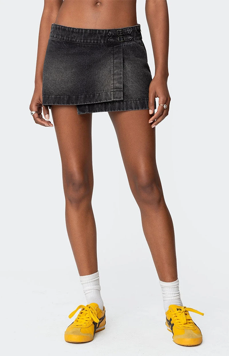 Edikted Asymmetric Denim Wrap Skort