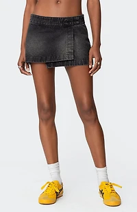 Edikted Asymmetric Denim Wrap Skort