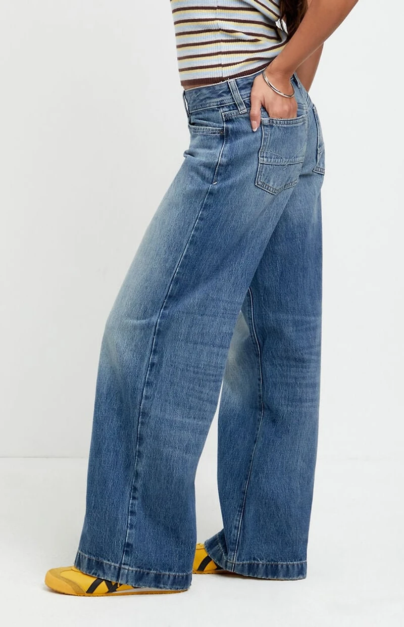 Pacsun Kaia Ultimate Low Rise Baggy Jeans Stitch Medium Blue