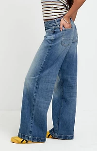 Pacsun Kaia Ultimate Low Rise Baggy Jeans Stitch Medium Blue