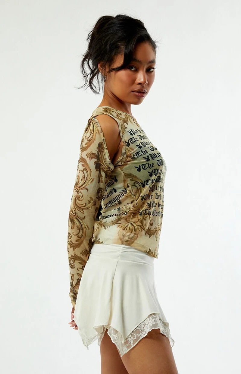 Playboy By PacSun Mesh Long Sleeve Top