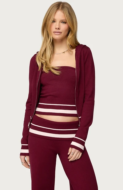 Edikted Kaliya Stripey Knit Zip Up Hoodie