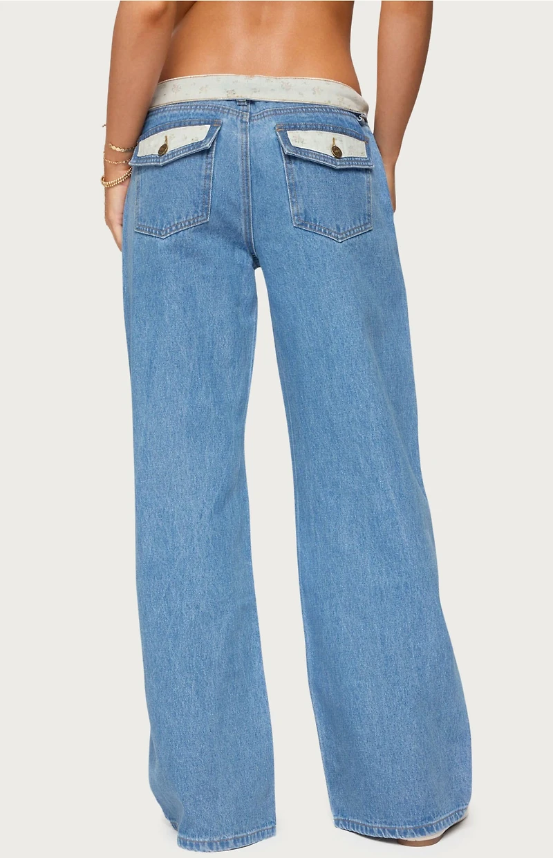 Edikted Floral Foldover Low Rise Jeans