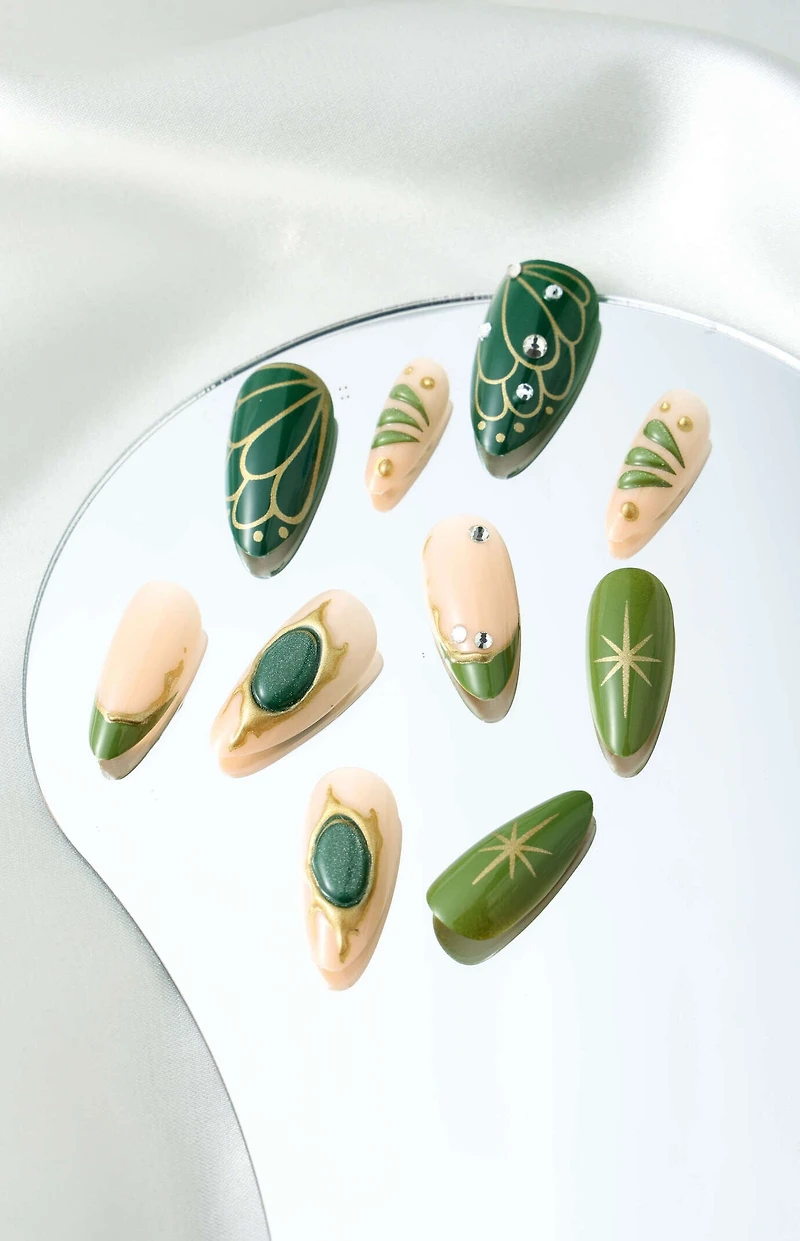 NEVER HAVE I EVER Green Butterfly Almond Press-On Nails