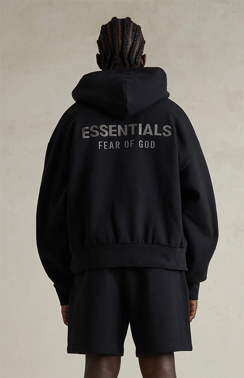 Fear of God ESSENTIALS Jet Black Classic Fleece Zip Up Hoodie