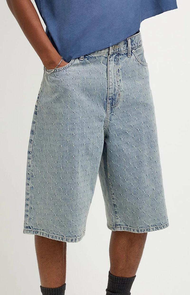 Pacsun Austin Extreme Baggy Jean Shorts Textured Slub Light Blue