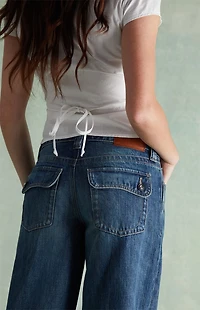 RARE DNM EDIT Light Blue Rhinestone Button Pocket Low Rise Baggy Jeans