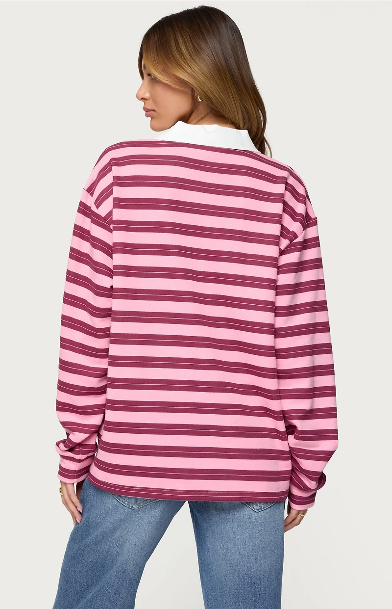 Edikted Maureen Striped Polo Sweatshirt