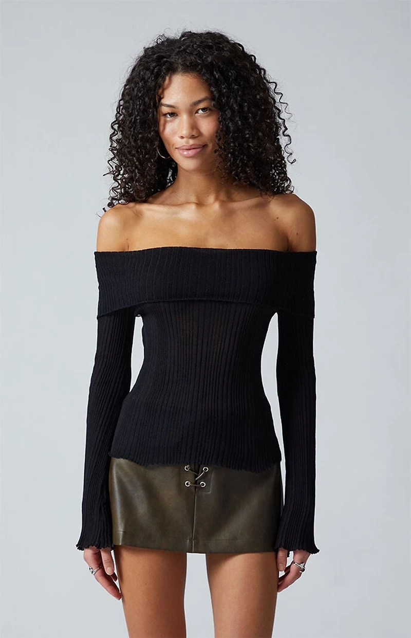 Third Charm Blake Sheer Off-The-Shoulder Sweater