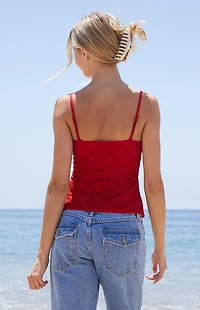 John Galt Red Amara Lace Tank Top