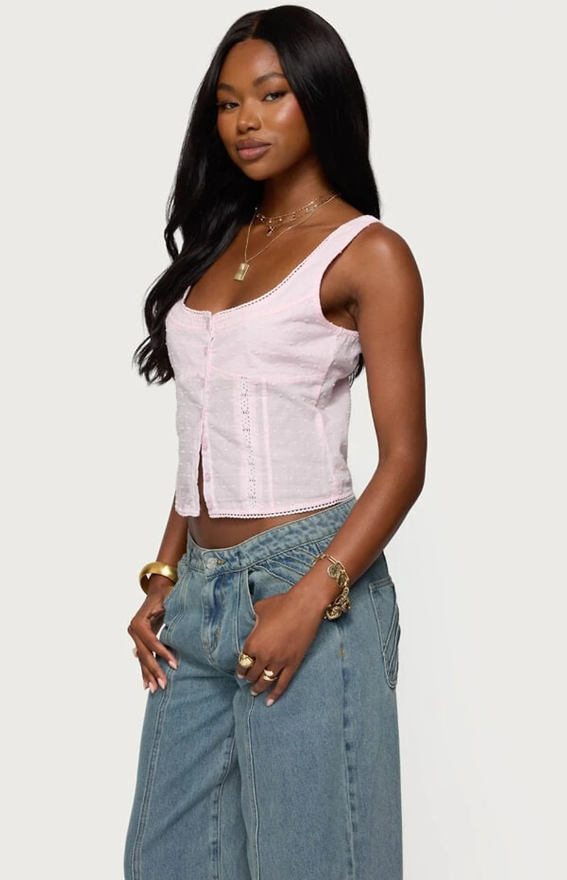 Edikted Embroidered Cotton Button Up Top