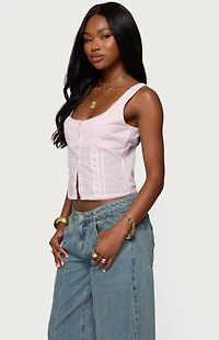 Edikted Embroidered Cotton Button Up Top