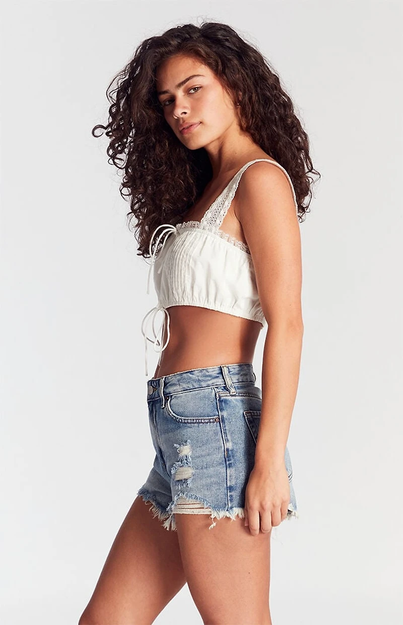 Pacsun Medium Indigo Ripped Zip Fly High Waisted Denim Festival Shorts