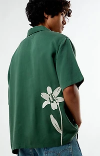 Pacsun Green Floral Embroidered Oversized Resort Camp Shirt