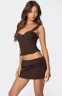 Edikted Colleen Ruffled Pinstripe Corset