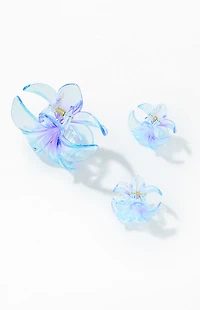 LA Hearts 3 Pack Blue Plumeria Flower Hair Claw Clips