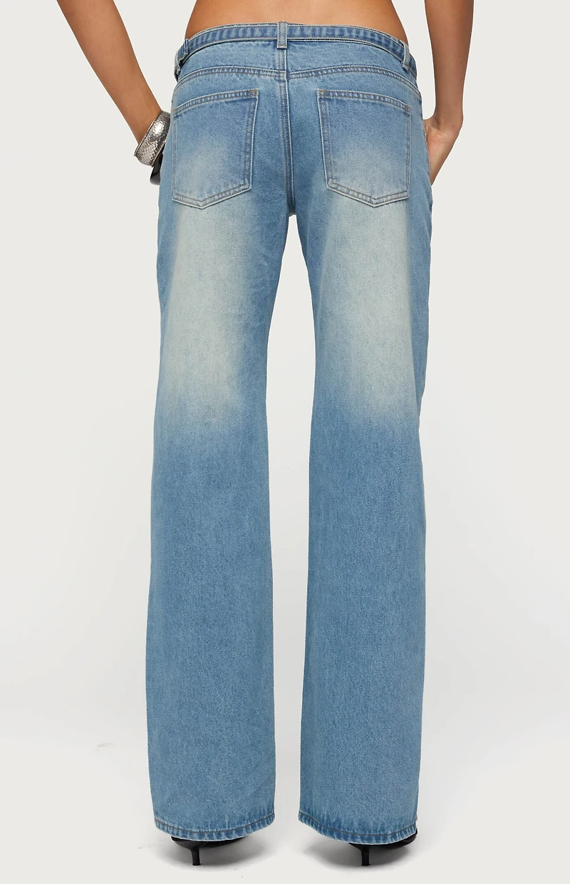 Edikted Belted Low Rise Straight Leg Jeans