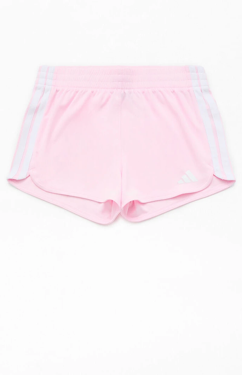 adidas Kids 3 Stripes Pink Pacer Mesh Shorts
