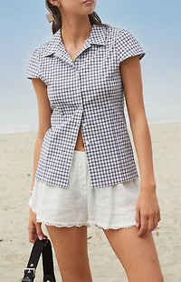 John Galt White Rue Plaid Collared Top