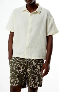 Pacsun Cream Cropped Boxy Gauze Camp Shirt