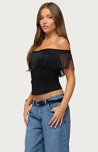 Edikted Catelina Fringe Off-The-Shoulder Top